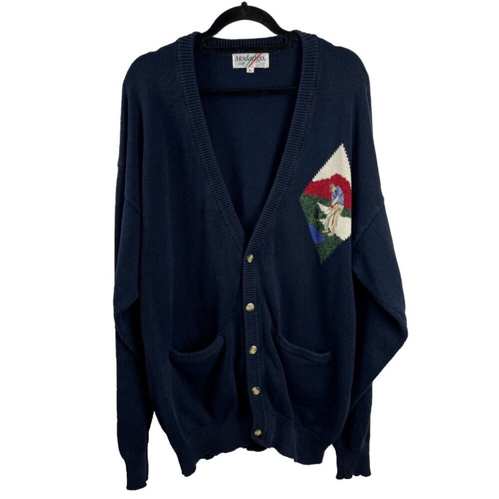Modango Vintage 90s Cotton Golf Cardigan Sweater Mens Size XL - Picture 1 of 10